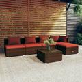 Anself 6 Piece Patio Lounge Set Cushioned Corner Sofa 3 Middle Sofas Footrest and Coffee Table Conversation Set Poly Rattan Brown Outdoor Sectional Set for Garden Balcony Yard Deck