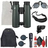 Swarovski EL FieldPro 10x50 Binoculars - Green + Swarovski Forehead Rest for EL Range + Padded Backpack + Flashlight + Cleaning Kit