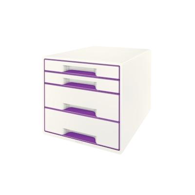 LEITZ Schubladenbox WOW Cube 4 geschlossene Schubladen, 2 hohe, 2 flache, weiß/violett, mit Auszugstopp, Schubladeneinsa