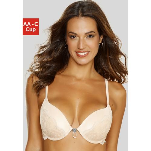 Push-up-BH LASCANA Gr. 80, Cup A, braun (toffee) Damen BHs BH Hochzeitsdessous Hochzeitswäsche Push-up-BH Spitzenwäsche Bügel-BH Schalen-BH Spitzen-BH Dirndl-BH Trachtenwäsche mit verstellbarer vorderer Mitte, Dessous