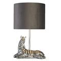 Silver & Black Zebra Vintage Table Lamp Light with Grey Velvet Drum Shade | 350mm Height | 1 x E27 ES Lamp Bulb Required (Not Included) | 3 Pin Plug | in-line Switch | Suitable for LED