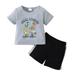 KIMI BEAR Toddler Baby Boys Shorts Outfits 3T Toddler Boys Summer Clothing Set 4T Boys Casual Cartoon Print Short Sleeve T-shirt Sporty Short 2PCs Set Gray