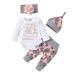 Uccdo Baby Girl Outfits Newborn Flower Romper Long Pants Hat Headband Clothes Set 3/4Pcs 0-24M