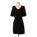 BCBGeneration Cocktail Dress - Mini V Neck Short sleeves: Black Print Dresses - Women's Size 4