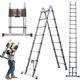 16.4FT/ 5M Telescopic Garden Ladder Extendable Ladders Telescopic Loft Ladder, Multi-Purpose Telescoping Combination Ladder with Stabiliser Bar, Portable Foldable Ladders A-frame Ladder(2.5M+2.5M)