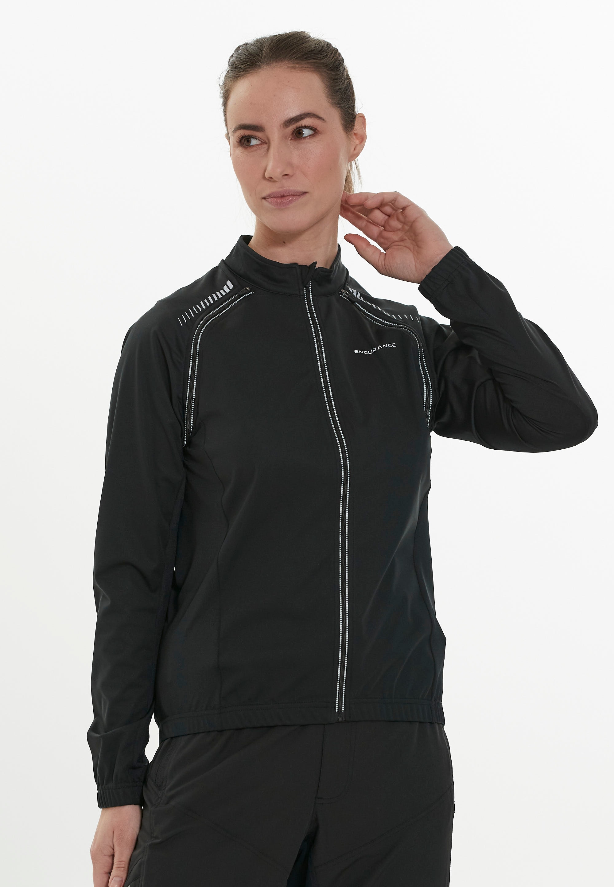 Softshelljacke ENDURANCE "Wadie", Damen, Gr. 42, schwarz, 100% Polyester, unifarben, lang, hoch geschlossener Ausschnitt, Jacken Softshelljacke, mit praktischen Reflektoren Image