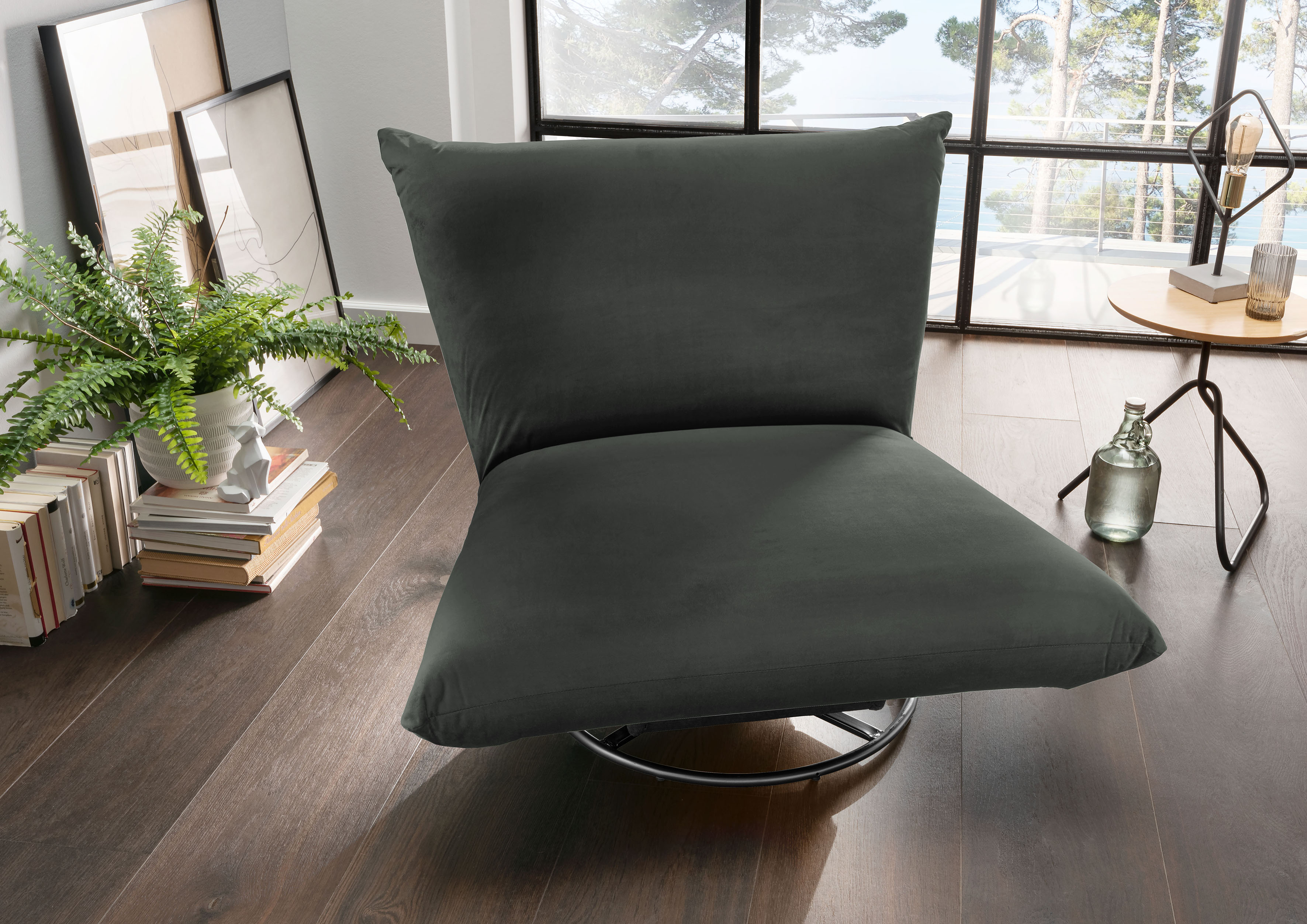 Drehsessel INOSIGN "Cremona", grau (graphit), B:100cm H:78cm T:96cm, Sessel, 360 drehbar mit Metallfuß