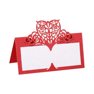 Table Name Place Cards,50Pcs Hollow Butterfly Cut Design Seat Blank Card, Red