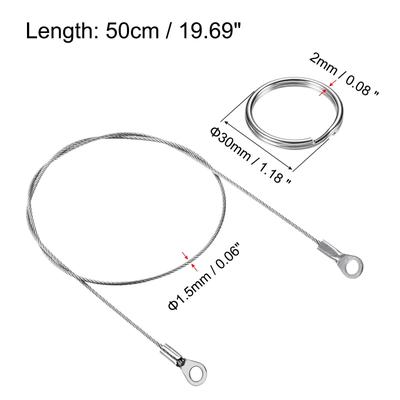 Stainless Steel Lanyards Cable Rope with Key Ring - Silver