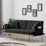 Velvet Padded Sofa Bed Seat Convertible Futon Loveseat Sleeper Sofa Adjustable Backrest Couch Bed with 6 Metal Legs Support