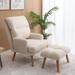 Modern Accent Chair with Ottoman Set, Fabric Armchair with Wood Legs and Adjustable Backrest, Comfy Lounge Chair