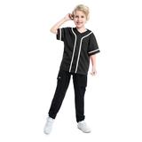Toptie Boys Baseball Jersey Kids Button Down Jersey T Shirt Softball-Black White-4T