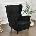 TOPCHANCES Wingback Chair Covers Stretch Velvet Wing Chair Armchair Slipcover Furniture Protector For Living Room Bedroom Black