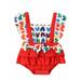 Binwwede Baby Girls Valentine s Day Romper Heart Print Square Neck Ruffles Fly Sleeve Bow Jumpsuits