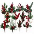 12 PCS Pine Snowy Flower Picks Artificial Holly Red Berry Pine Cone Picks Fake Berries Pine Cones for Christmas Crafts Party Festive Home Decor 12 Inch Flexible Stems