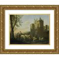 Gerrit Berckheyde 24x19 Gold Ornate Framed and Double Matted Museum Art Print Titled - The Main Gate to Egmond Castle (1670 - 1698)