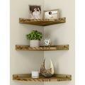 Afuly Floating Corner Shelves for Wall Rustic Solid Brown Wood Wall Mounted Corner Shelf 3 Set