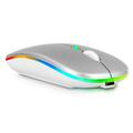 2.4GHz & Bluetooth Mouse Rechargeable Wireless Mouse for Tecno Pouvoir 4 Bluetooth Wireless Mouse for Laptop / PC / Mac / Computer / Tablet / Android RGB LED Silver