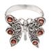 Crimson Wings,'Gold-Accented Garnet Butterfly Cocktail Ring'