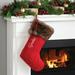 The Holiday Aisle® Fur Cuff w/ Red Knit Personalized Stocking Polyester in Brown/Red/White | 10.5 H x 18 W in | Wayfair