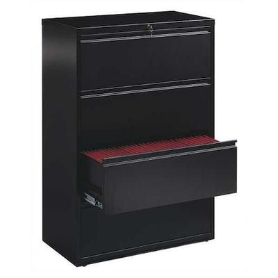 HIRSH 17454 36" W 4 Drawer Lateral File Cabinet, Black, A4/Legal/Letter