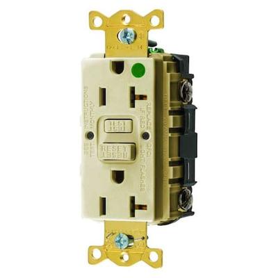 HUBBELL WIRING DEVICE-KELLEMS GFR83I GFCI Receptacle, 20A, 125VAC, 5-20R, Ivory