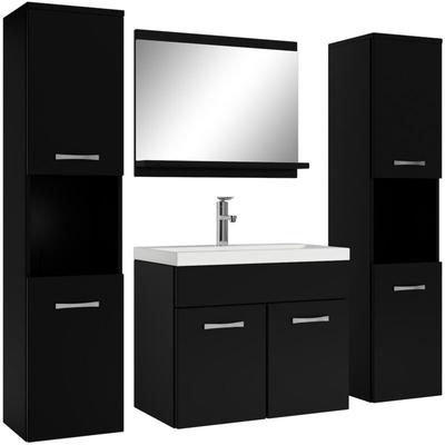 Badezimmer Badmöbel-Set Montreal xl 60cm Waschbecken Mat Schwarz - Unterschrank Hochschrank