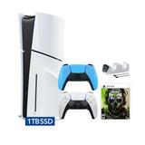 PlayStation 5 Disc Edition Call of Duty Modern Warfare II Bundle with Two Controllers White and Starlight Blue DualSense and Mytrix Dual Controller Charger