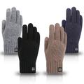 1 Pair Cycling Gloves Full Finger Touchscreen Knitted Plush Lining Letter Label Keep Warm Thickened Autumn Winter Men Motorcycle Riding Gloves for Outdoor Black