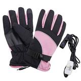 Winter Outdoor Unisex Electric Heating Full Finger Motorcycle Cycling Gloves Pink 1
