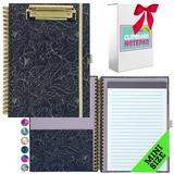 French KOKO Mini Hardcover Foldable Clipboard Folio Legal Pad Notepad Storage Gold Wire Notebook for Work Professional Nurse Teacher Office Supplies Cute Portfolio Home Office Blue Flowers