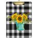 ZHANZZK Lavender Sunflower Bouquet Buffalo Lattice Clipboard Hardboard Wood Nursing Clip Board and Pull for Standard A4 Letter 13x9 inches