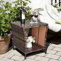 Patio Side Table Outdoor PE Wicker Side Table with Tempered Glass Tabletop Weather Resistant Rattan Side Table for Garden Deck Balcony Backyard JA3928