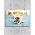 Dog Lying On Back In Bed Poster -Image by Shutterstock