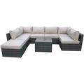 8 Pieces Patio Furniture Set Aluminum Frame Full Assembled Outdoor Sectional Rattan Sofa Set All Weather Mix Brown Wicker Conversation Set with Beige Cushions and Throw Pillows