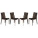 LeisureMod Weave Mace Indoor Outdoor Dining Chair in Brown Set of 4