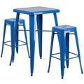 Bowery Hill Metal 3 Piece Bar Table Set in Blue