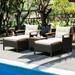 Costway 5PCS Patio Rattan Furniture Set Sofa Ottoman Cushioned Table W/Wood Top