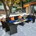 Gymax 8PCS Rattan Outdoor Conversation Set Patio Furniture Set w/ Navy Cushions