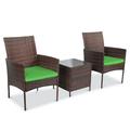 Grace 3 Piece Rattan Porch Patio Furniture Set â€“ 2 Soft Cushion & Extra Comfort Chairs With a Beautiful Cafe Table - Green