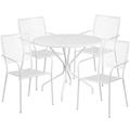 Flash Furniture Oia Commercial Grade 35.25 Round White Indoor-Outdoor Steel Patio Table Set with 4 Square Back Chairs