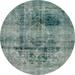 Ahgly Company Indoor Round Abstract Dark Sea Green Abstract Area Rugs 6 Round