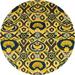 Ahgly Company Indoor Round Abstract Golden Brown Yellow Abstract Area Rugs 7 Round