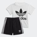 T-Shirt & Shorts ADIDAS ORIGINALS "TREFOIL SHORTS UND SET" Gr. 74, schwarz-weiß (white, black) Kinder KOB Set-Artikel Jogginganzüge