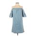 Madewell Casual Dress - Shift Square Short sleeves: Blue Print Dresses - Women's Size 2X-Small