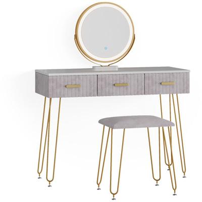 Vicco - Schminktisch Layla, Grau, 100 cm mit led Beleuchtung und Hocker Image