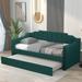 Modern Clean and Distinct Design Upholstered Twin Daybed with Wheeled Trundle and Curved Back, Swooping Arms for Bedroom