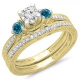 Dazzlingrock Collection 1.00 Carat (ctw) 14K Blue & White Diamond 3 Stone Bridal Engagement Ring Set 1 CT Yellow Gold Size 6.5