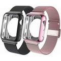 2 Pack SPYCASE Compatible for Apple Watch Band 38mm Milanese Loop iWatch Band with Screen Protector Case for Series 3 2 1 - Black Pink