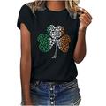CZHJS Black Tees Daily Women s Novelty T-Shirts Crew Neck St. Patrick s Day Short Sleeve Clothes for Teen Girls Stretchy Relaxed-Fit Clover Shamrock Graphic Tops Sporty Black Tees Tunic
